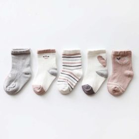Baby Print Pattern Spring Autumn Cotton 1Bag=5Pairs Socks (Size/Age: XS (0-1Y), Color: White)