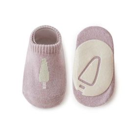 Kids Girl Embroidered Pattern Non-Slip Floor Soft Socks (Size/Age: S (0-1Y), Color: Purple)