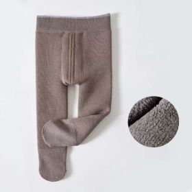 Baby Solid Color Thickened One-Piece Fleece Leggings With Foot & Tights (Size/Age: S (2-3Y), Color: Khaki)