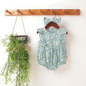 Baby Girl Floral Pattern Ruffle Sleeveless or Long-Sleeved Design Summer Round Collar Onesies (Style: Ruffle Sleeveless, Size/Age: 66cm (3-6M))