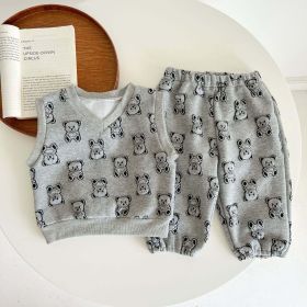 Baby Bear Embroidered Pattern Vest Combo Trousers Sets (Size/Age: 73cm (9-12M), Color: Grey)