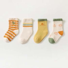 Baby Unisex 4 Pairs Pkg. Smile With House Pattern Socks (Size/Age: S (0-1Y), Color: Orange)