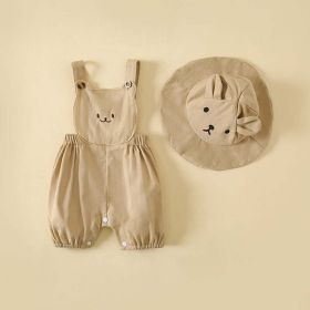 Baby Boys And Girls Stereoscopic Bear Sleeveless Straps Shorts With Sun Hat Sets In Summer (Size/Age: 66cm (3-6M), Color: Khaki)