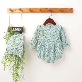 Baby Girl Floral Pattern Ruffle Sleeveless or Long-Sleeved Design Summer Round Collar Onesies (Style: Long-Sleeved, Size/Age: 73cm (9-12M))