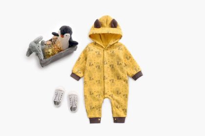 Baby Cartoon Animal Graphic Snap Button Thick Rompers With Hat (Size/Age: 66cm (3-6M), Color: Yellow)