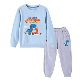 Baby Boy Cartoon Dinosaur Print Pattern Hoodie Combo Trousers Cotton 1 Pieces Sets (Size/Age: 80cm (12-18M), Color: Silver)