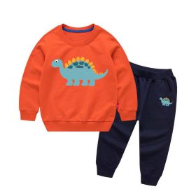 Baby Cartoon Dinosaur Pattern Hoodie Combo Casual Pants Sport Style Sets (Size/Age: 80cm (12-18M), Color: Orange)