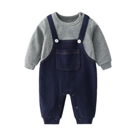 Baby Boy False 1-Piece Overall Design Gentleman Fashion Romper (Size/Age: 66cm (3-6M), Color: Navy Blue)