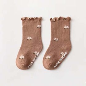 Kids Floral Print Sock 1 Lot = 5 Pairs (Size/Age: S (6-12M), Color: Coffee)