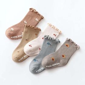 Kids Floral Print Sock 1 Lot = 5 Pairs (Size/Age: S (6-12M), Color: Assorted)