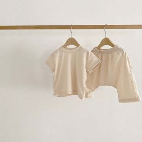 Baby Boys And Girls Solid Color Round Neck Short-Sleeved Top Combo Pants Sets Home Wear Pajamas In Summer (Size/Age: 66cm (3-6M), Color: Apricot)