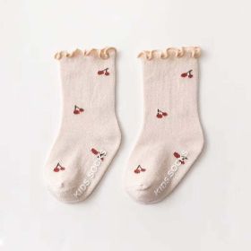 Kids Floral Print Sock 1 Lot = 5 Pairs (Size/Age: S (6-12M), Color: Beige)