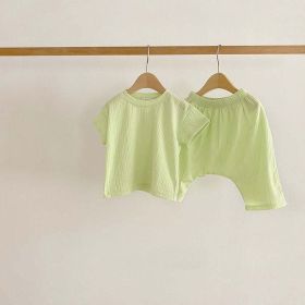 Baby Boys And Girls Solid Color Round Neck Short-Sleeved Top Combo Pants Sets Home Wear Pajamas In Summer (Size/Age: 66cm (3-6M), Color: Green)