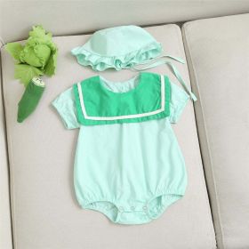 Baby 1pcs Puff Sleeves Contrast Tape Lapel College Style Onesies (Size/Age: 66cm (3-6M), Color: Green)