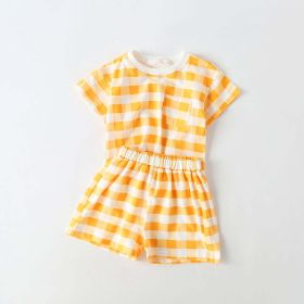 Baby 1pcs Plaid & Heart Pattern Tee Combo Shorts Simply Style Sets (Size/Age: 66cm (3-6M), Color: Yellow)