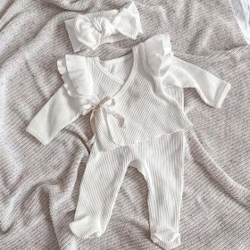 Baby Girl Solid Color Pure Cotton Long Sleeve Tops With Pants Sets (Size/Age: 59cm (0-3M), Color: White)