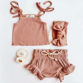 Baby Girl Solid Color Sling Triangle Shorts Sets (Size/Age: 66cm (3-6M), Color: Pink)