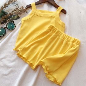 Baby Girl Solid Color Sleeveless Vest With Shorts Sets (Size/Age: 73cm (9-12M), Color: Yellow)
