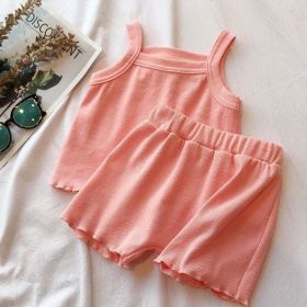 Baby Girl Solid Color Sleeveless Vest With Shorts Sets (Size/Age: 73cm (9-12M), Color: Pink)
