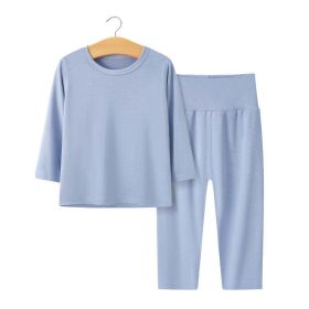 Baby 2pcs Solid Color Long sleeve Shirt And Pants Underwear Sets Pajamas (Size/Age: 73cm (9-12M), Color: Blue)