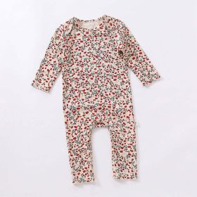 Baby Ditsy Flower Pattern Envelope Collar Nordic Style Jumpsuit (Size/Age: 66cm (3-6M), Color: Red)