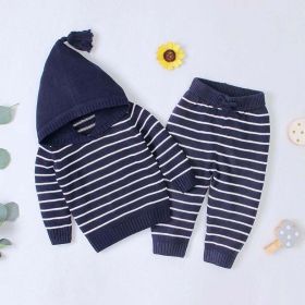 Baby 1pcs Striped Pattern Knitted Hoodie With Hat & Pants Warm Sets (Size/Age: 73cm (9-12M), Color: Black)