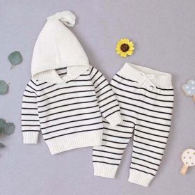 Baby 1pcs Striped Pattern Knitted Hoodie With Hat & Pants Warm Sets (Size/Age: 73cm (9-12M), Color: White)
