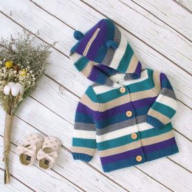 Baby Colorful Striped Pattern Button Front Knitted Cardigan With Hat (Size/Age: 73cm (9-12M), Color: Green)