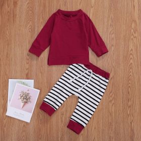 Baby Boy 1pcs Solid Color Hoodie Combo Striped Pattern Trousers Sets (Size/Age: 80cm (12-18M), Color: Red)