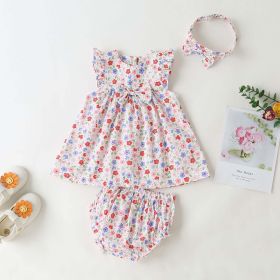 Baby Girls Floral Print Pattern With Bow Tie Design Round Collar Sleeveless Princess Onesies Dress (Size/Age: 73cm (9-12M), Color: Pink)