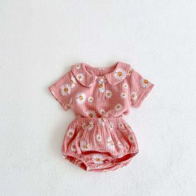 Baby Girl Floral Print Doll Collar Design Neck Buttoned Tops Combo Shorts Sets (Size/Age: 66cm (3-6M), Color: Pink)