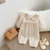 Baby Solid Color, Doll Neck, Mesh Patched Design Romper