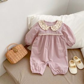 Baby Solid Color, Doll Neck, Mesh Patched Design Romper (Size/Age: 66cm (3-6M), Color: Purple)