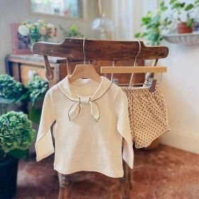 Baby Girl Solid Color Bow Tie Design Pullover Long Sleeve Tops (Size/Age: 73cm (9-12M), Color: White)