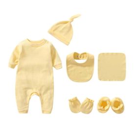 Newborn Solid Color Romper Hat; Bib; Gloves; Footwear; Square Scarf Sets (Size/Age: 52cm (Newborn), Color: Yellow)