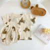 Baby Bear Print Pattern Round Collar Shirt Top Combo Short Pants Sets In Summer Outfit Wearing