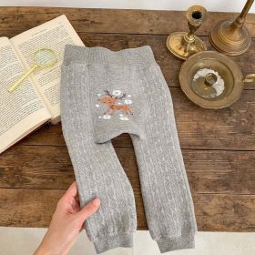 Baby Embroidered Design Solid Color Fleece Pants (Size/Age: 73cm (9-12M), Color: Grey)