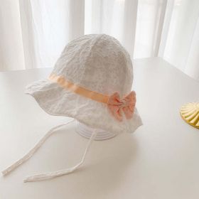 Baby Embroidered Pattern Solid Color Sunshade Hats With Bow Decoration (Size/Age: Average Size (6-18M), Color: White)