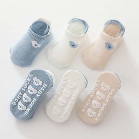 Kid Embroidered Pattern Color Matching Design Non-Slip Socks 1 Lot =3 Pairs (Size/Age: S (0-1Y), Color: Blue)