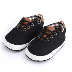 Solid color casual lace soft bottom baby canvas shoes baby shoes toddler shoes (Color: Black, Size: 12cm)
