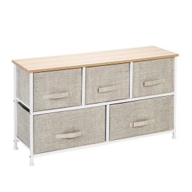2-Tier Wide Closet Dresser, Nursery Dresser Tower With 5 Easy Pull Fabric Drawers And Metal Frame, Multi-Purpose Organizer Unit For Closets, Dorm Room (Color: Beige)
