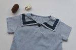 Baby 1pc Contrast Tape Lapel Tops & Shorts Navy Style College Sets