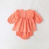 Baby Girl Solid Color Frill Trim Design Long-Sleeve Tops Combo Triangle Shorts Sets