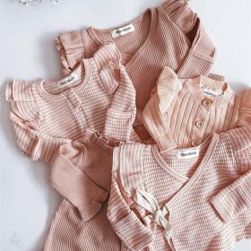 Baby Girl Solid Color Pure Cotton Long Sleeve Tops With Pants Sets (Size/Age: 59cm (0-3M), Color: Brown)