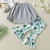 Baby Girl 1pcs 4-Leaves Cloverleaf Graphic, Long Sleeve Tops Combo, Cloverleaf Print Ruffle Hem Pants Sets