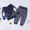 Baby 1pcs Striped Pattern Knitted Hoodie With Hat & Pants Warm Sets