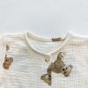 Baby Bear Print Pattern Round Collar Shirt Top Combo Short Pants Sets In Summer Outfit Wearing