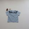 Baby 1pc Contrast Tape Lapel Tops & Shorts Navy Style College Sets