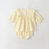 Baby Girl Solid Color Frill Trim Design Long-Sleeve Tops Combo Triangle Shorts Sets