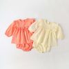 Baby Girl Solid Color Frill Trim Design Long-Sleeve Tops Combo Triangle Shorts Sets